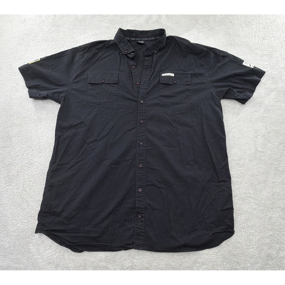 Grunt Style Black Garage Button Down Short Sleeve Shirt Seems Size XXL USA Patch